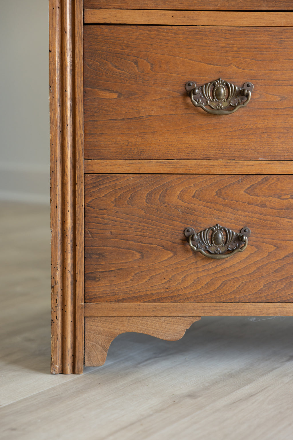 Antique Oak Chest of Drawers | Farmhouse Tall Dresser | Dovetailed Five Drawer Chest | Vintage Oak Storage