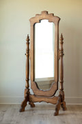 Vintage Wood Cheval Mirror with Scalloped Frame