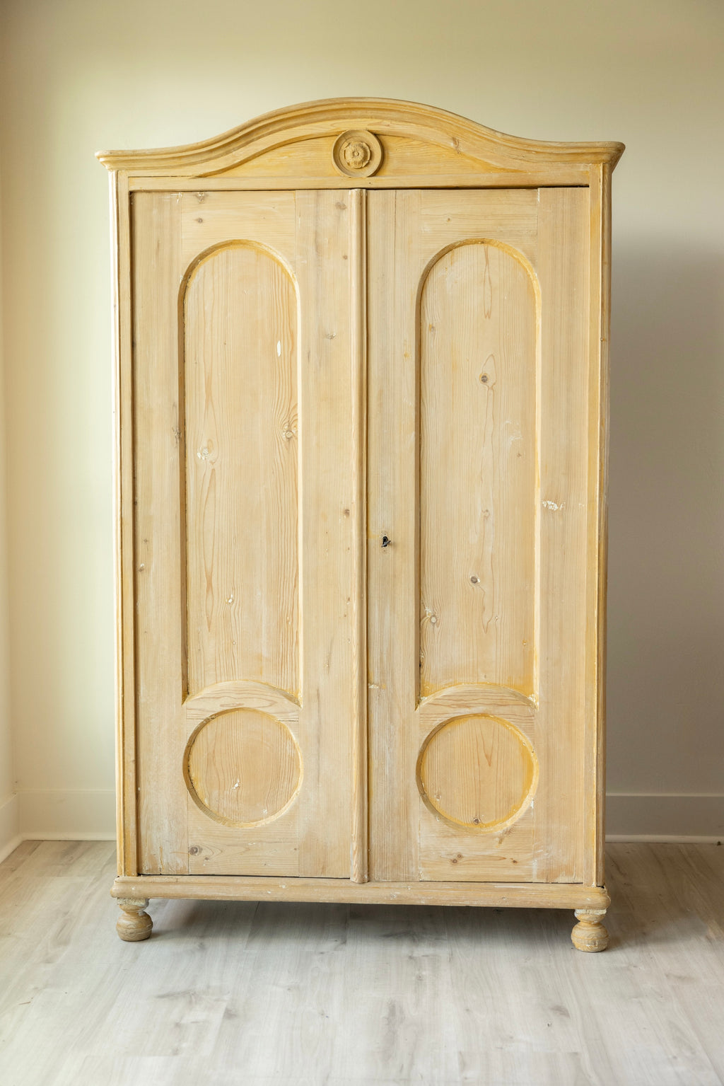 19th-Century Antique Pine Armoire | European Wardrobe Linen Cupboard