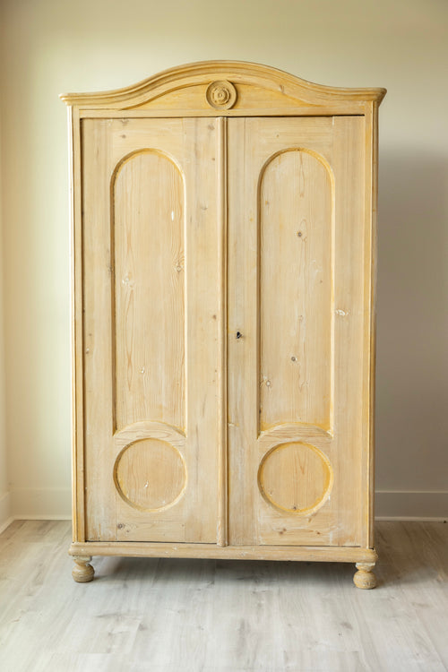19th-Century Antique Pine Armoire | European Wardrobe Linen Cupboard