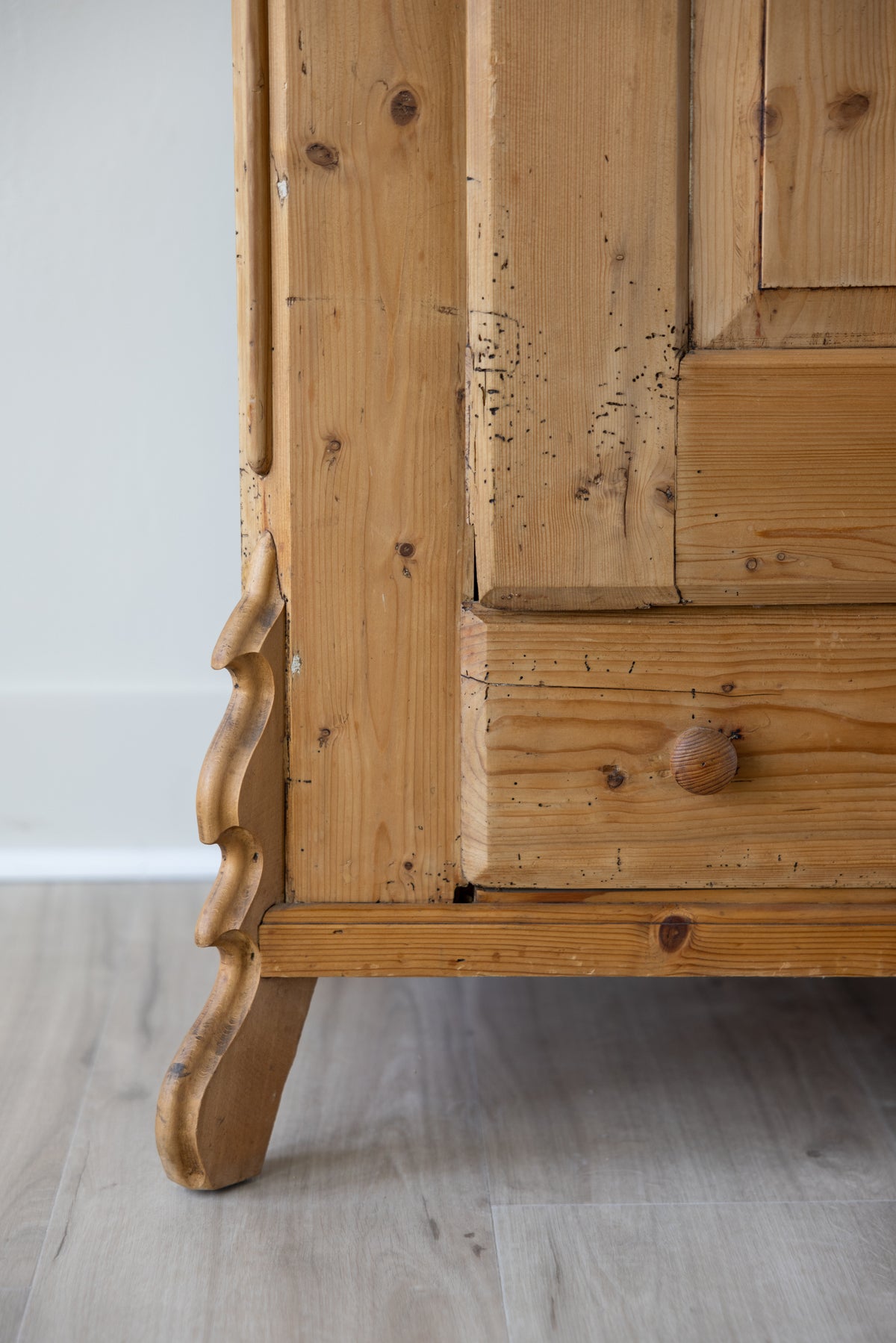 Antique European Pine Armoire | 19th Century Farmhouse Wardrobe | Primitive Linen Cabinet | Rustic Pantry Cupboard