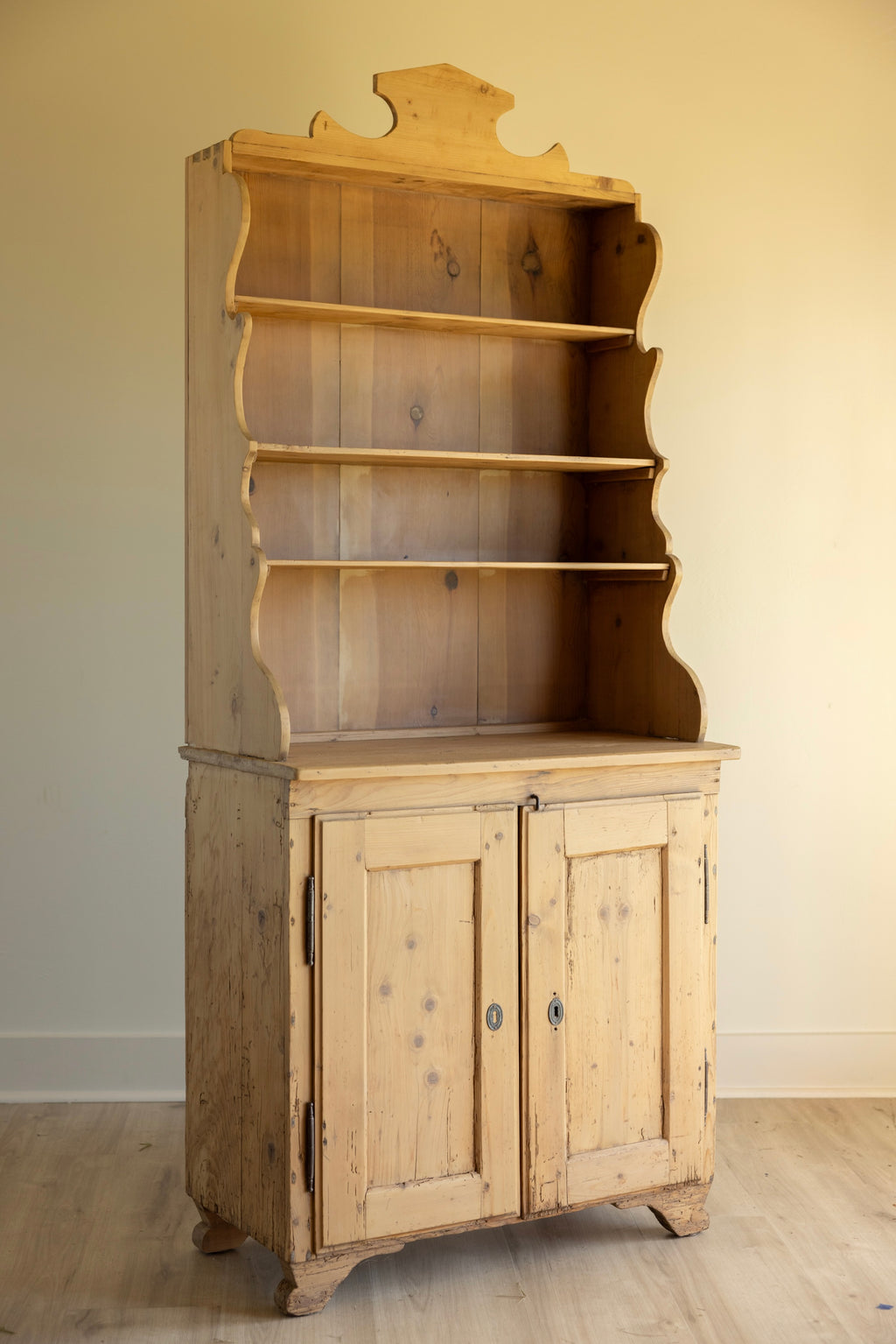 Antique Pine Welsh Dresser | 19th Century Pine Hutch | European Farmhouse Cupboard | Primitive Pine Plate Rack