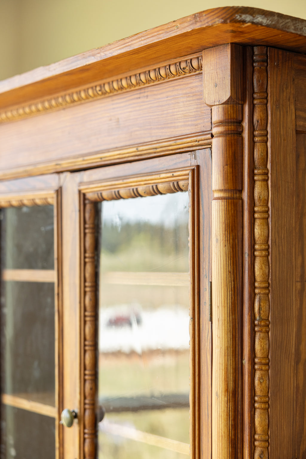Antique Pine Glazed Display Cabinet | 19th Century Farmhouse Cupboard