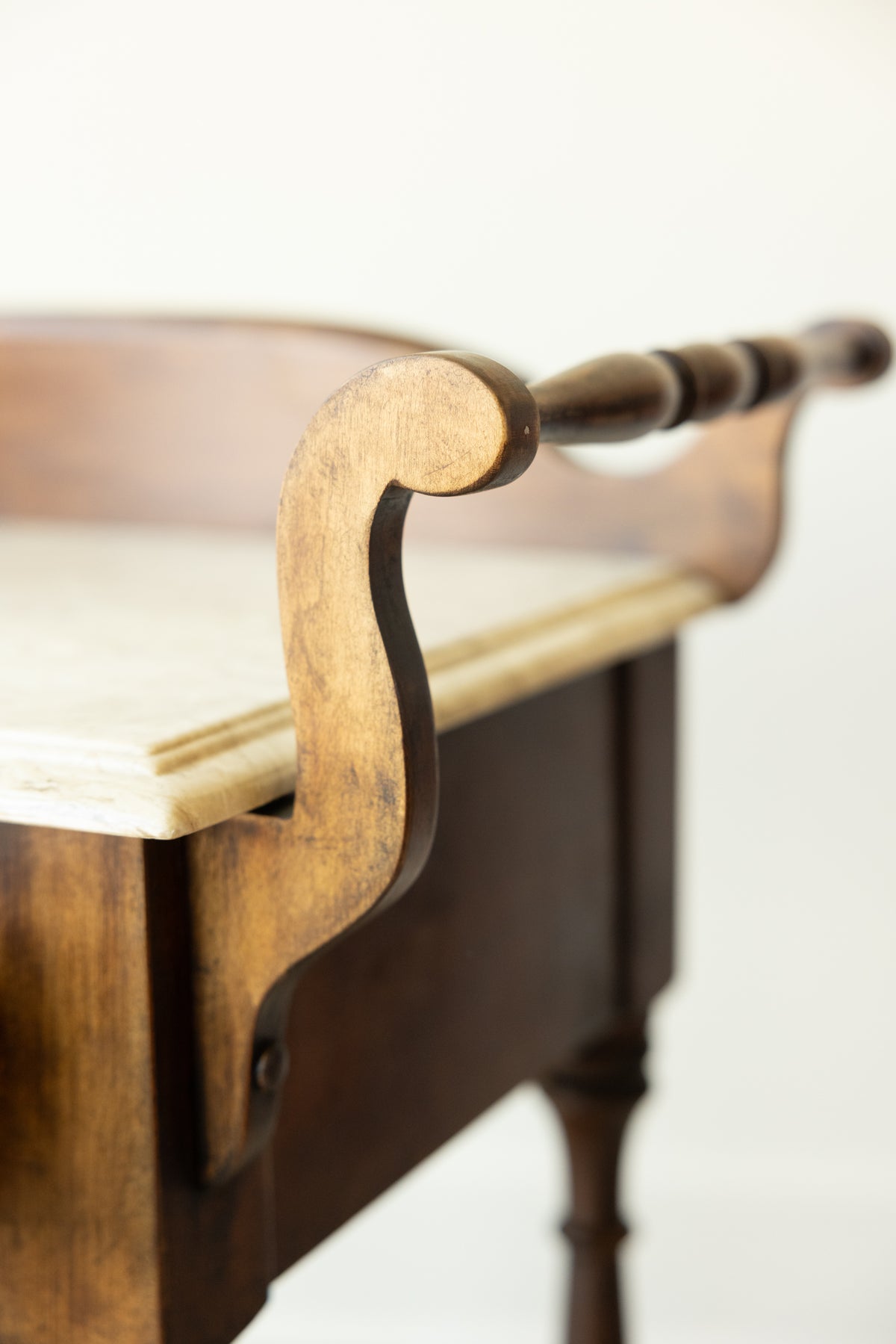 Antique Marble Top Washstand | Petite Victorian Side Table | European Farmhouse Bedside Table | Turned Leg Server