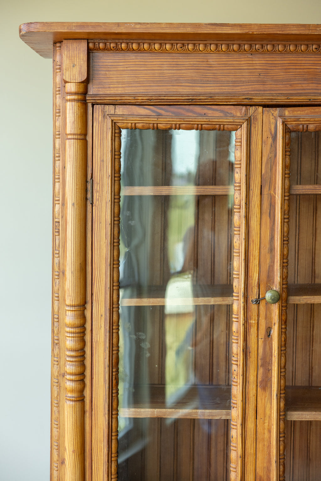 Antique Pine Glazed Display Cabinet | 19th Century Farmhouse Cupboard