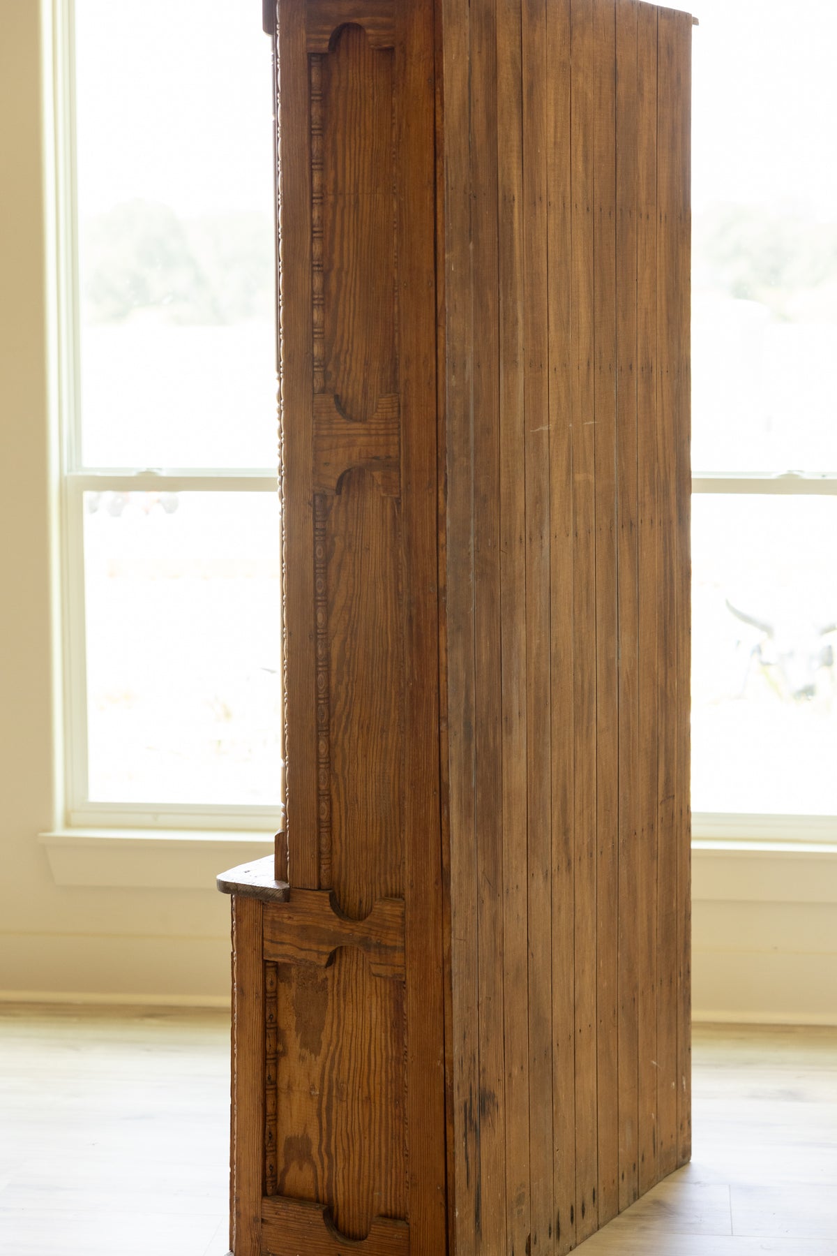 Antique Pine Glazed Display Cabinet | 19th Century Farmhouse Cupboard