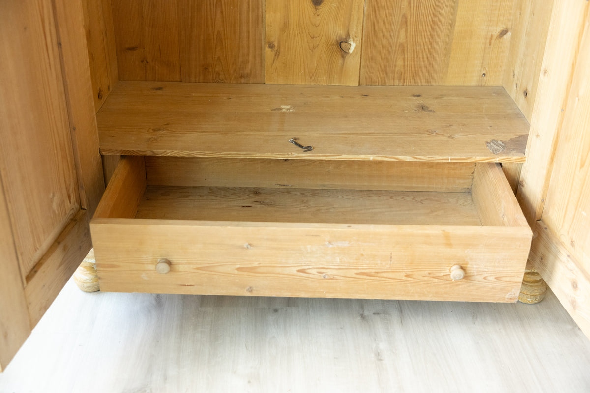 19th-Century Antique Pine Armoire | European Wardrobe Linen Cupboard
