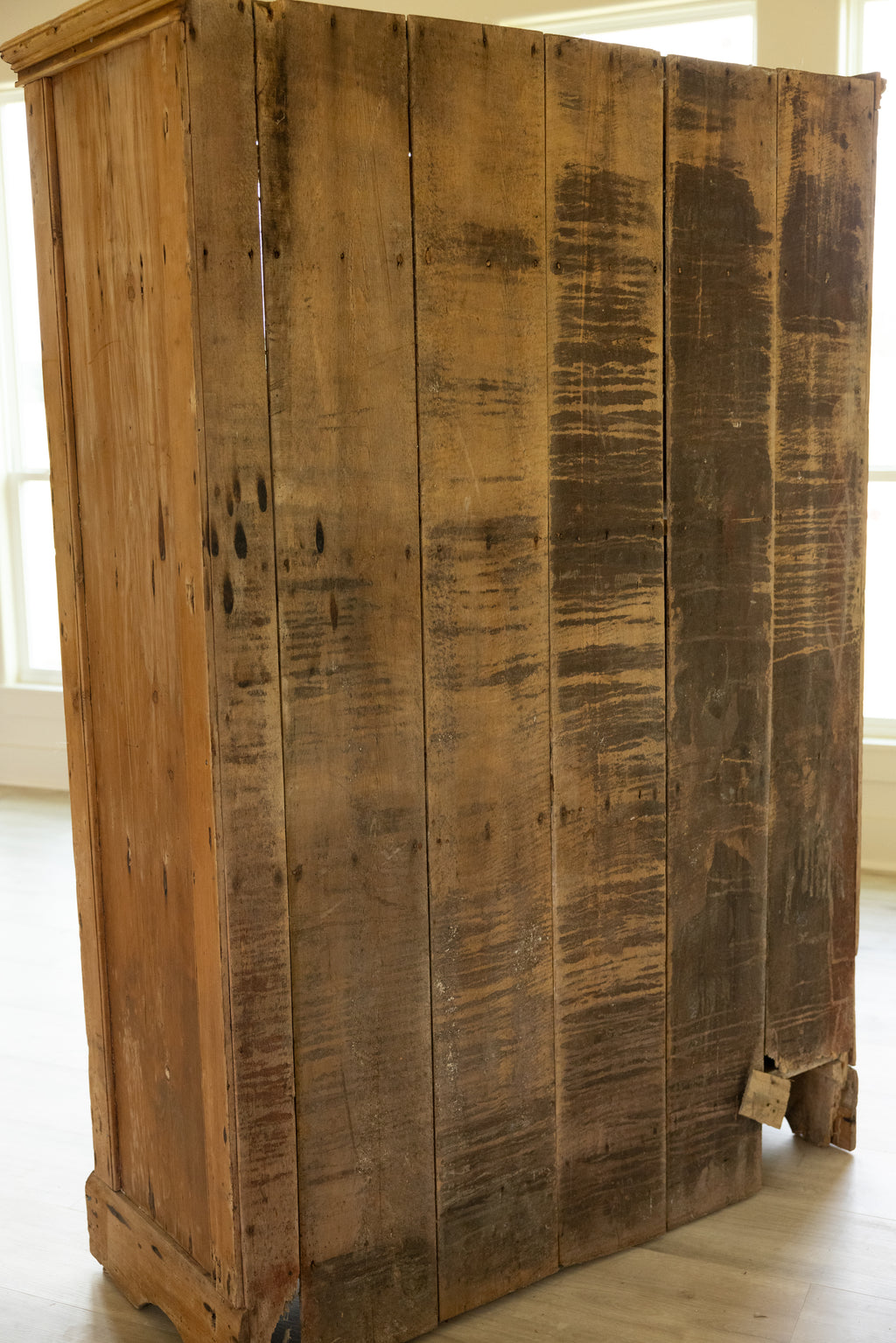 Early 19th Century Antique Pine Glazed Cupboard | European Farmhouse Display Cabinet | Primitive Pine Hutch