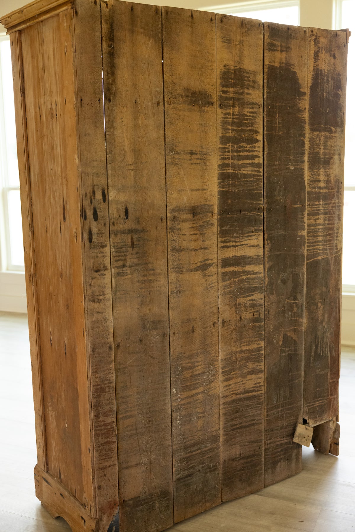 Early 19th Century Antique Pine Glazed Cupboard | European Farmhouse Display Cabinet | Primitive Pine Hutch