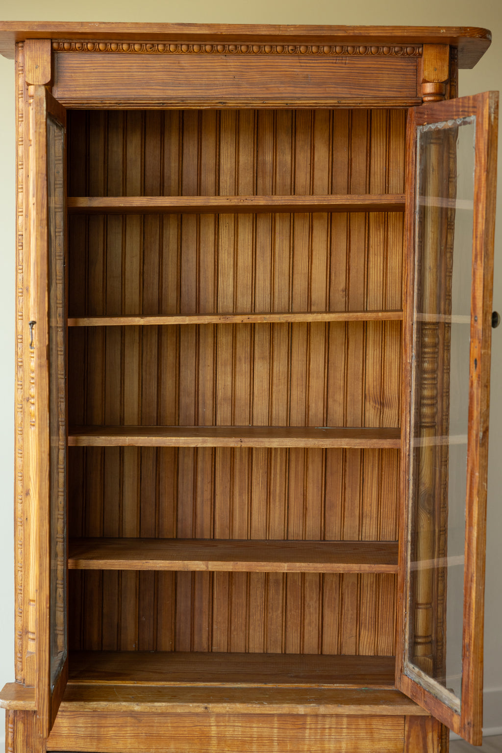 Antique Pine Glazed Display Cabinet | 19th Century Farmhouse Cupboard