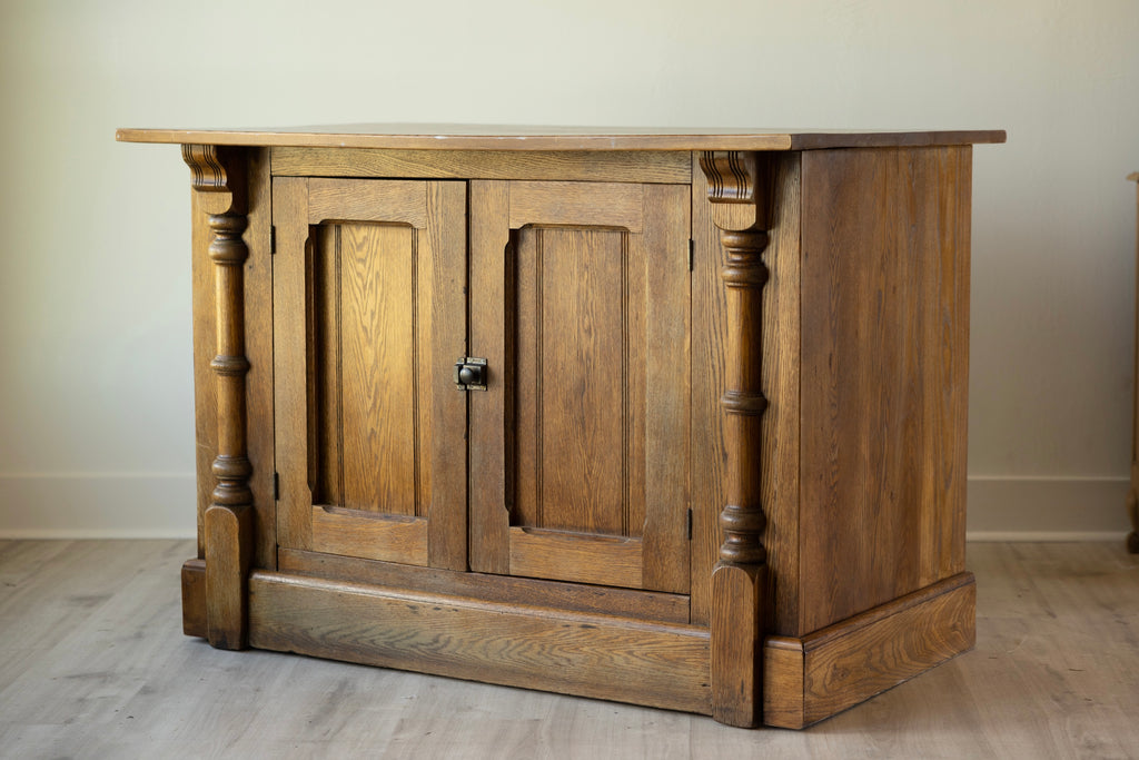 Antique Pub Bar Cabinet | New York Irish Pub | Wood Kitchen Island with Drawers & Shelving