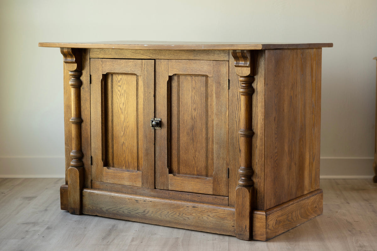 Antique Pub Bar Cabinet | New York Irish Pub | Wood Kitchen Island with Drawers & Shelving