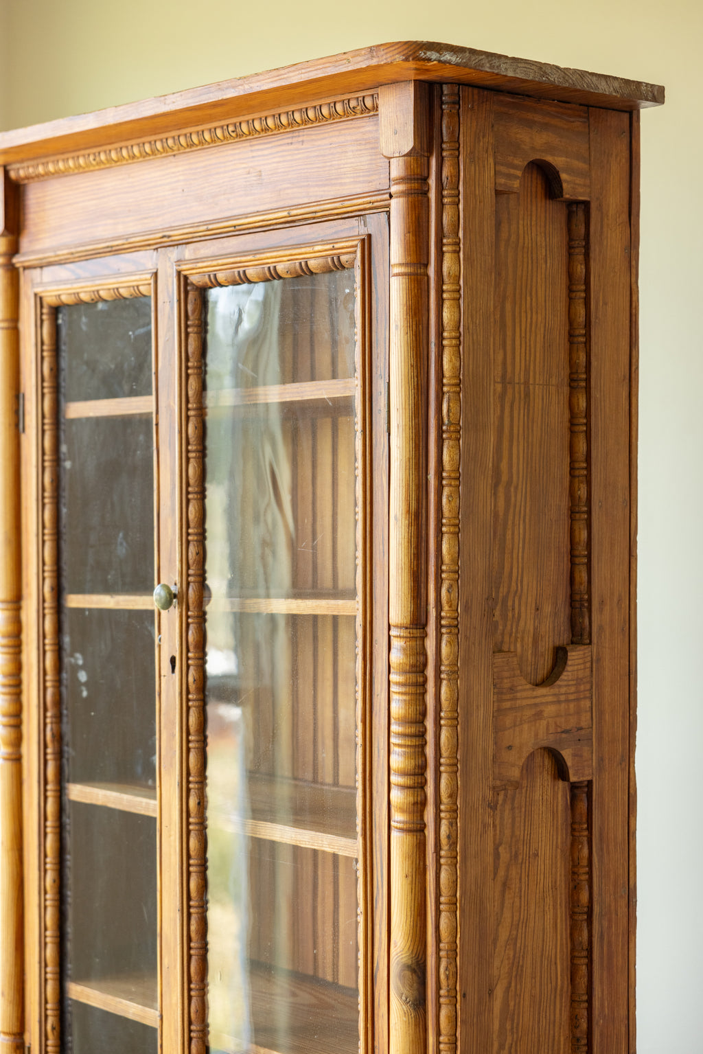 Antique Pine Glazed Display Cabinet | 19th Century Farmhouse Cupboard