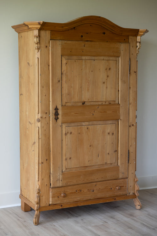 Antique European Pine Armoire | 19th Century Farmhouse Wardrobe | Primitive Linen Cabinet | Rustic Pantry Cupboard
