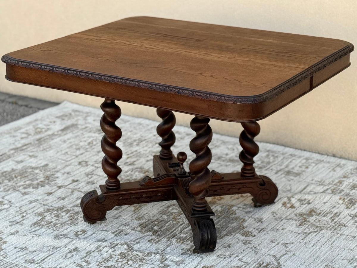 Antique Barley Twist Kitchen Dining Table – Hand-Carved Victorian Oak
