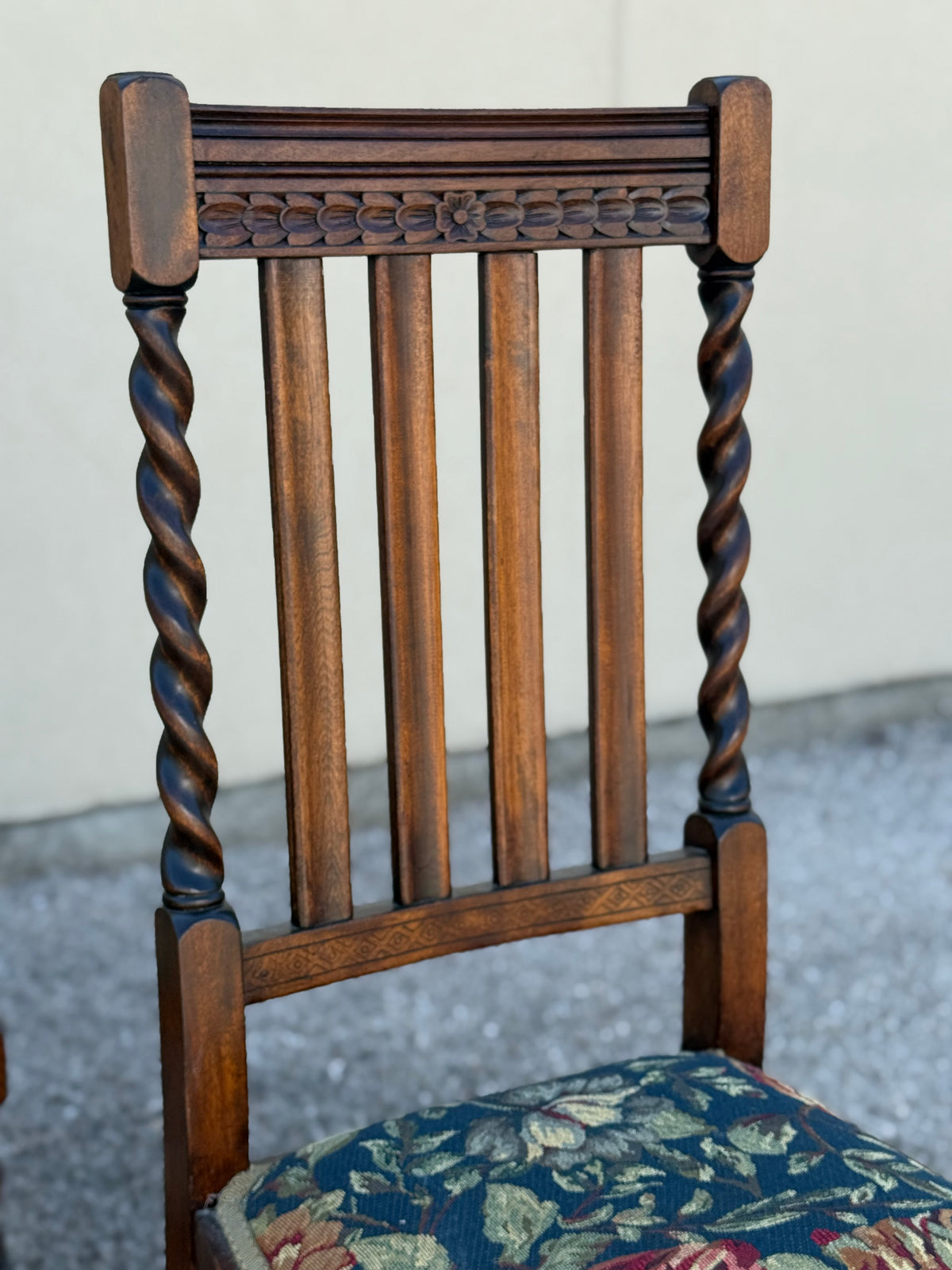 Set of 4 Antique Barley Twist Hand Carved Dining Chairs