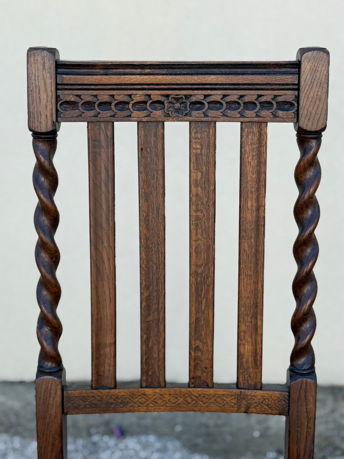 Set of 4 Antique Barley Twist Hand Carved Dining Chairs