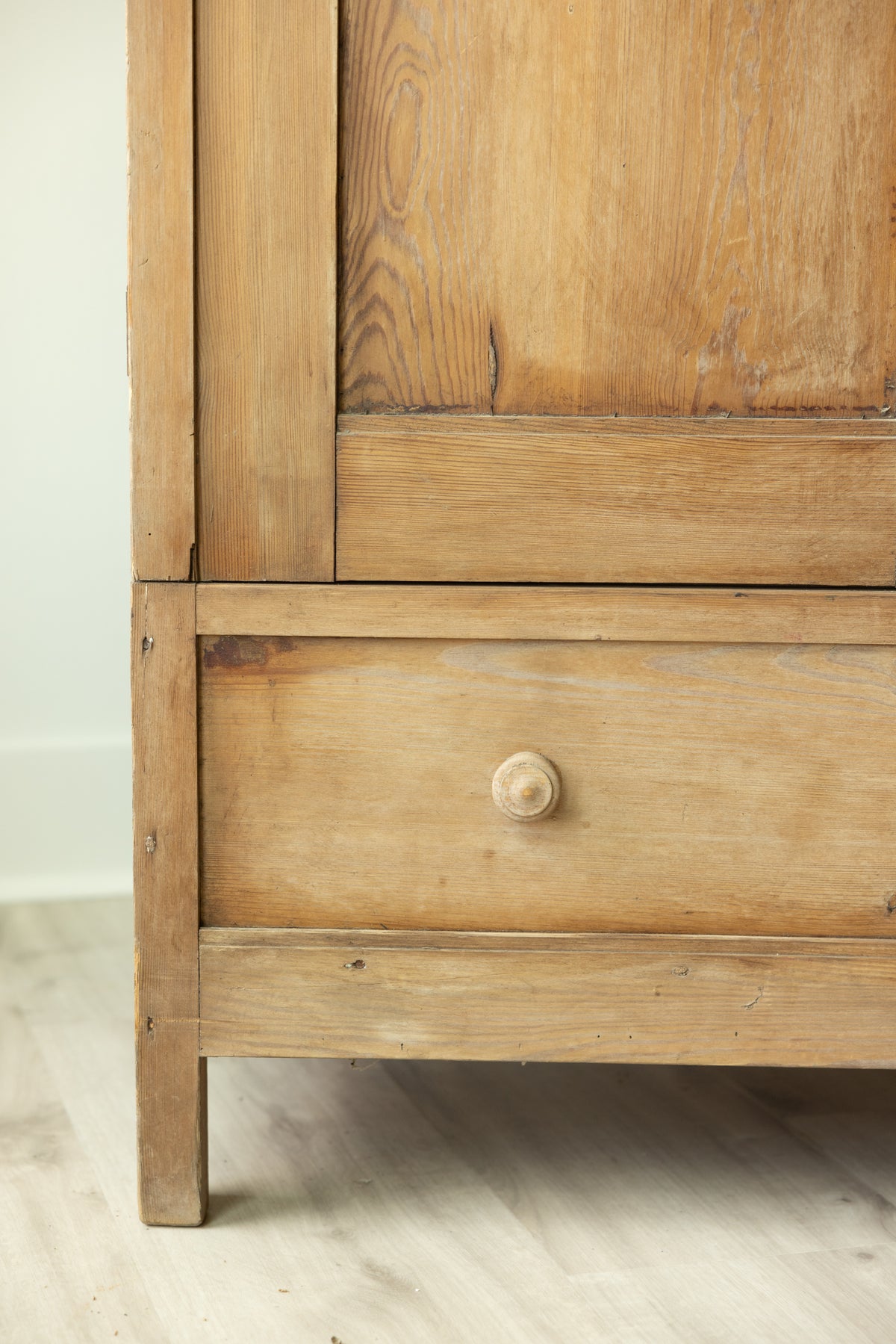 Antique English Pine Armoire, Primitive Linen Cupboard