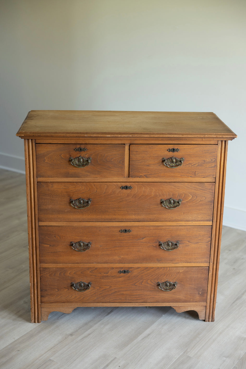 Antique Oak Chest of Drawers | Farmhouse Tall Dresser | Dovetailed Five Drawer Chest | Vintage Oak Storage