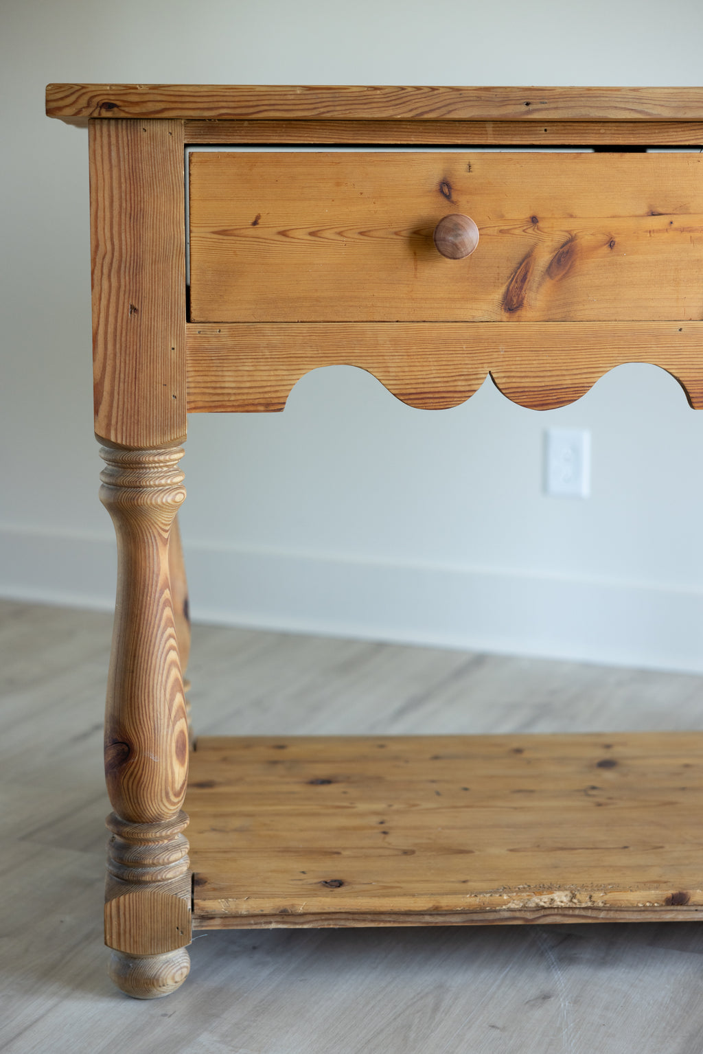 Vintage Pine Work Table | Farmhouse Kitchen Prep Island Table | Pine Potboard Table | European Farmhouse Console Table 37.5” Tall