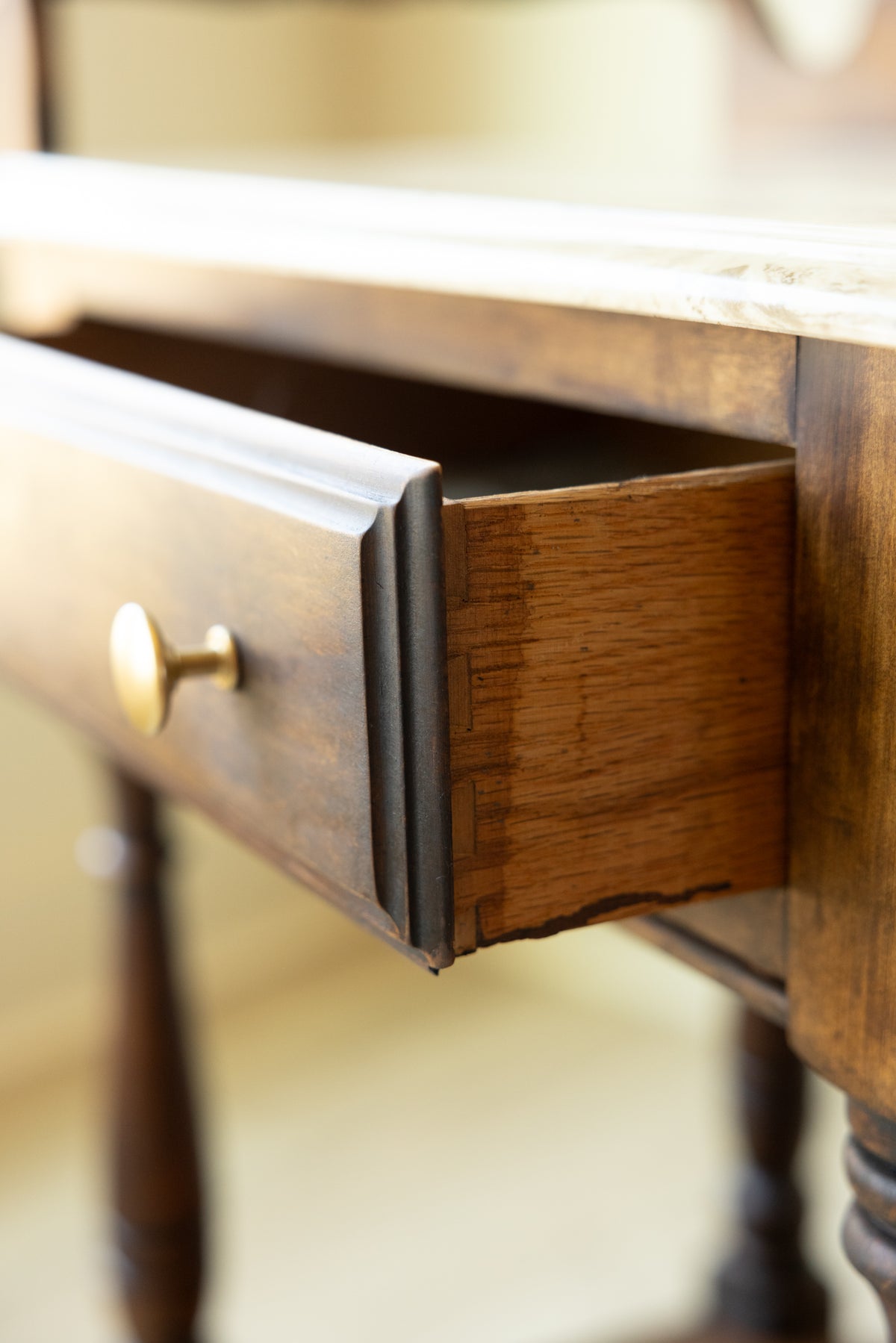 Antique Marble Top Washstand | Petite Victorian Side Table | European Farmhouse Bedside Table | Turned Leg Server