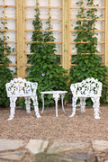 Antique Cast Iron Grapevine Bistro Set | Victorian Garden Table & Two Chairs | White Patio Furniture | French Country Outdoor Seating