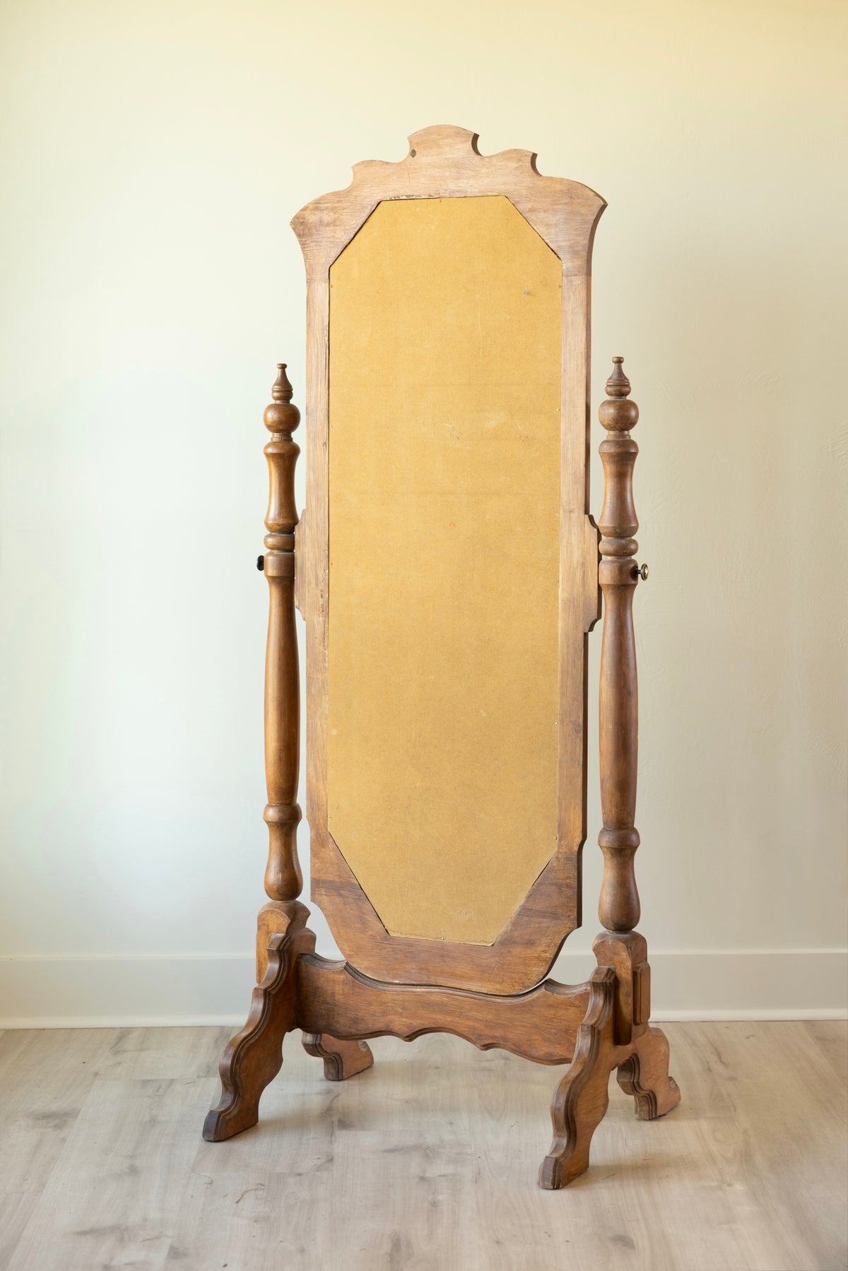 Vintage Wood Cheval Mirror with Scalloped Frame