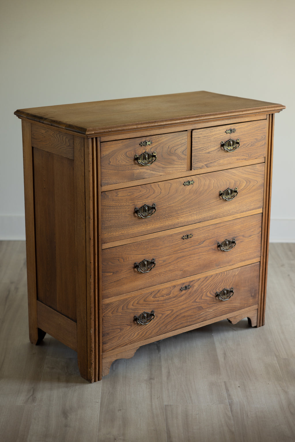 Antique Oak Chest of Drawers | Farmhouse Tall Dresser | Dovetailed Five Drawer Chest | Vintage Oak Storage